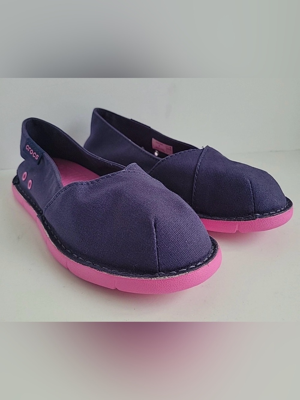 CROCS Purple Canvas Slip-On Flats with Pink Insoles